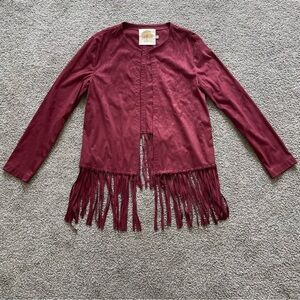 Missy Robertson Fringe Faux Suede Jacket Medium Burgundy Boho Western Hippie 70s